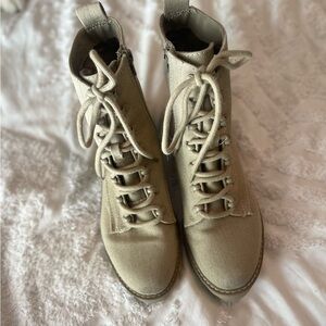Canvas Camel Lace-Up Boots